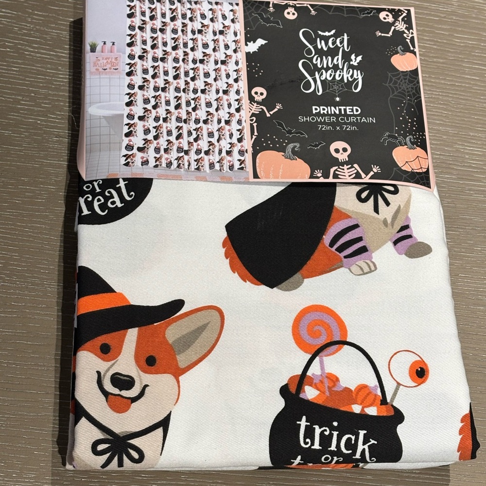 Corgi Halloween dog shower curtain